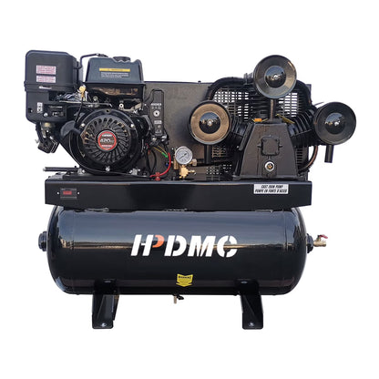 HPDMC 30 Gal Gas Powered Air Compressor 13HP 35CFM Electric Start Gas Driven Piston Pump Air Compressed System with 125PSI Max. Pressure and ASME Tank for Workshop, Machinery, Construction Sites