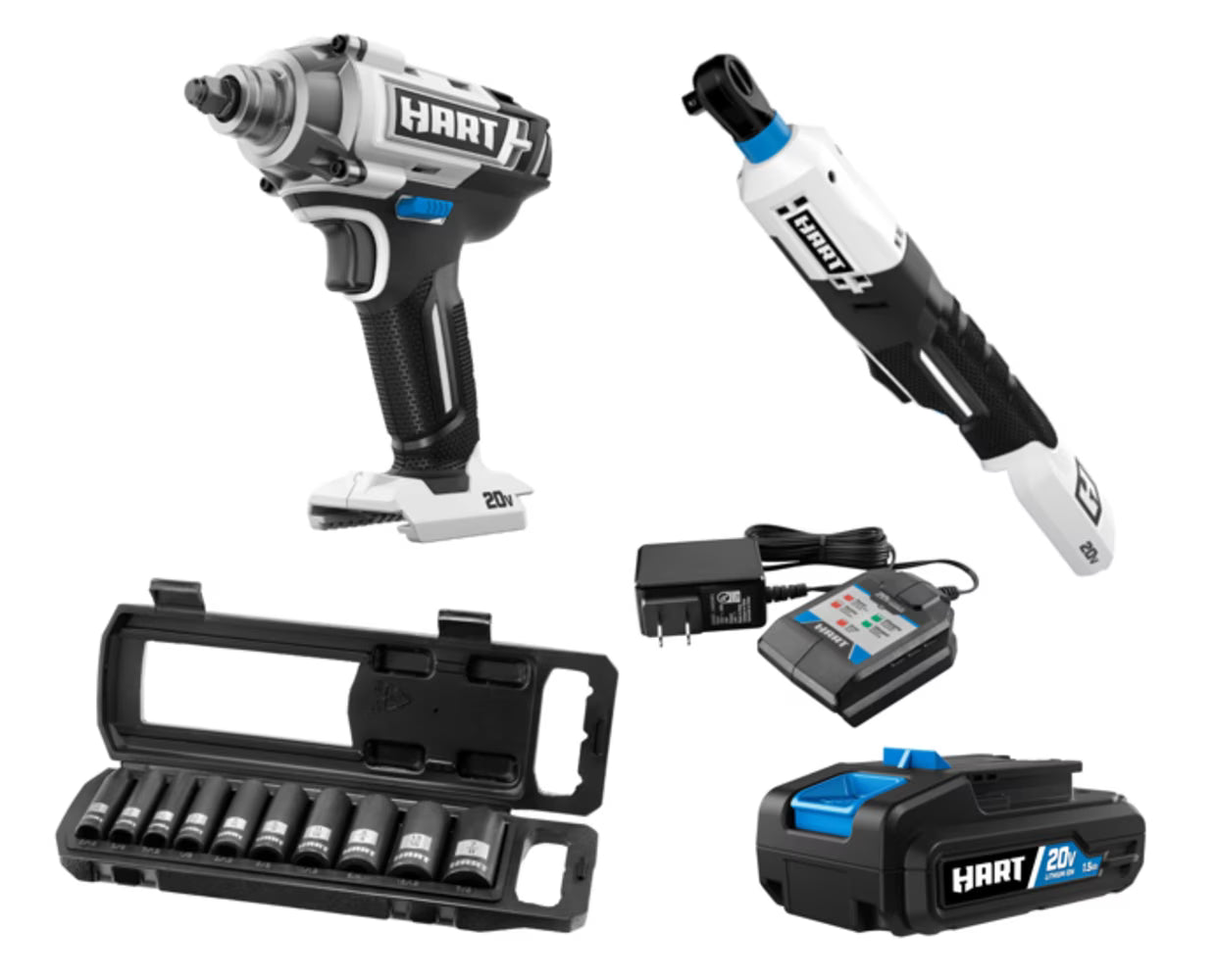 HART 20V 3/8" 2-Tool Automotive Kit with SAE Impact Sockets