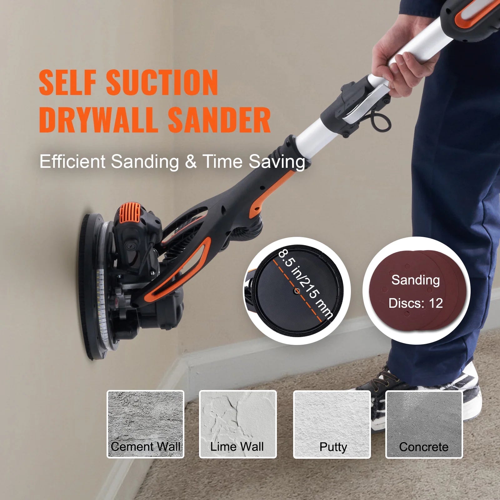 SKYSHALO Drywall sander 900W brush motor 800-1800RPM variable speed and self-priming function