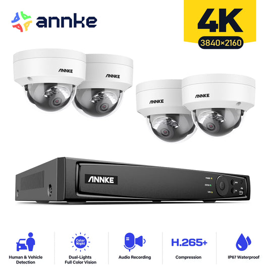 ANNKE 4K Ultra HD PoE Network Video Security System 8CH 4K H.265 Surveillance NVR With 4pcs 4K HD IP67 POE CCTV Dome Cameras without HDD