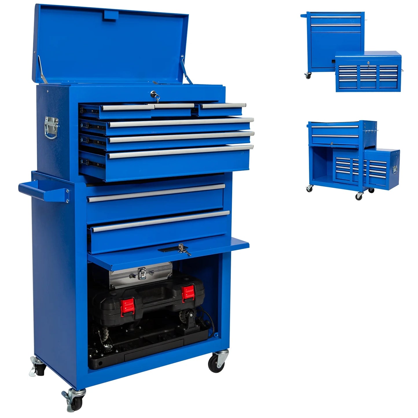Odaof 8-Drawer Rolling Tool Chest on Wheels with Drawers Locking Toolbox Organizer for Mechanics Garage Workshop Blue