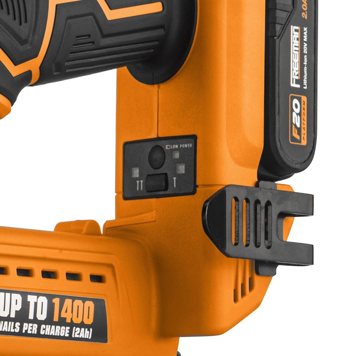 Freeman PE20V2118G2 20 Volt Cordless 2-in-1 18-Gauge Nailer/Stapler Kit with Lithium Ion Battery, Charger, Bag, and Fasteners (400 Count) - 1400 Shots per Charge