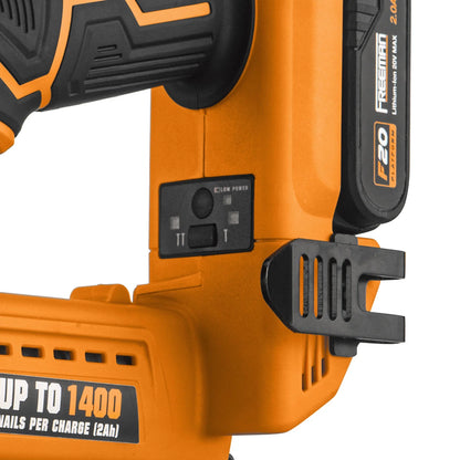 Freeman PE20V2118G2 20 Volt Cordless 2-in-1 18-Gauge Nailer/Stapler Kit with Lithium Ion Battery, Charger, Bag, and Fasteners (400 Count) - 1400 Shots per Charge