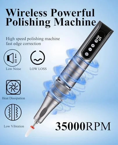 Cordless USB Polishing Machine,Portable Electric Mini Precision Polisher Repair Fine Surface Edge Correction and Cleaning 35000 RPM Rechargeable Polish Tool Kits with 11-Piece Head Kit & Travel Case