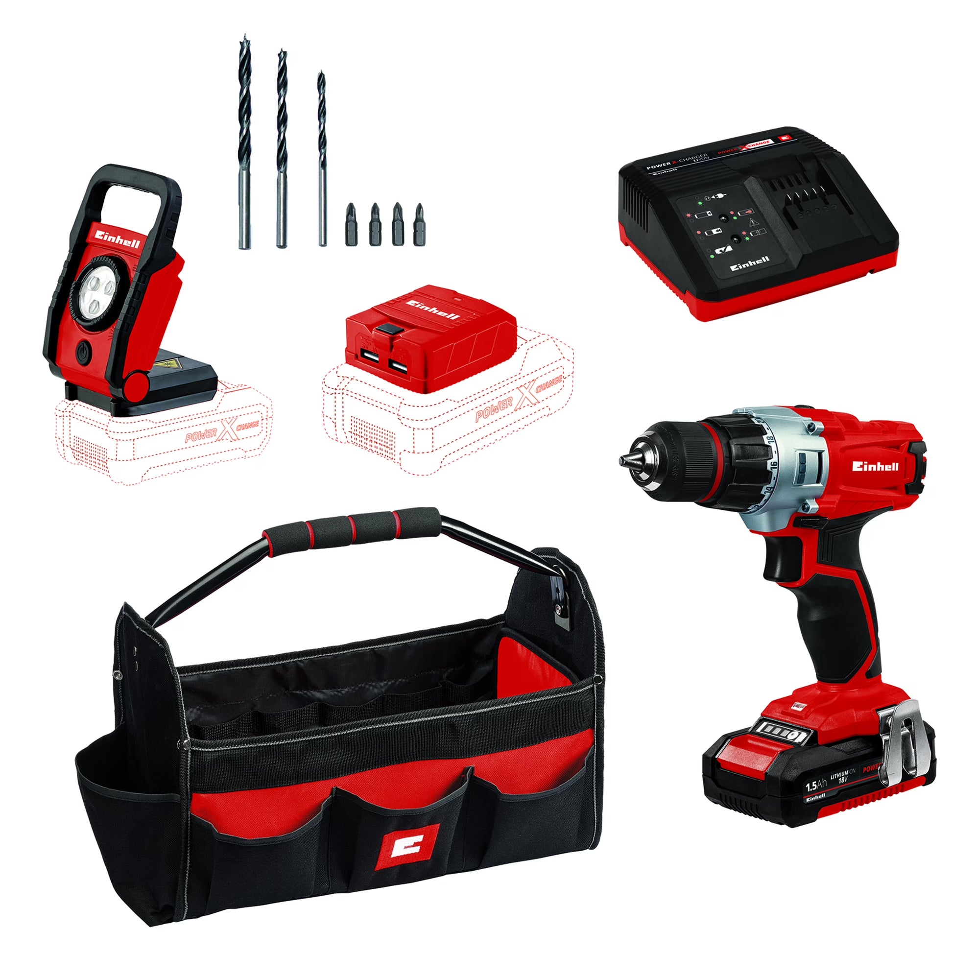 Einhell TE-CD 18/2 Li 18-Volt Power X-Change Cordless Drill Workshop Power Tool Kit, 3/8-Inch, W/1.5-Ah Battery