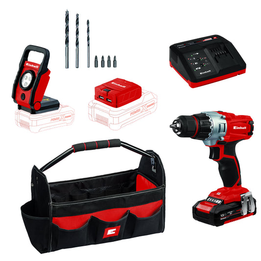 Einhell TE-CD 18/2 Li 18-Volt Power X-Change Cordless Drill Workshop Power Tool Kit, 3/8-Inch, W/1.5-Ah Battery