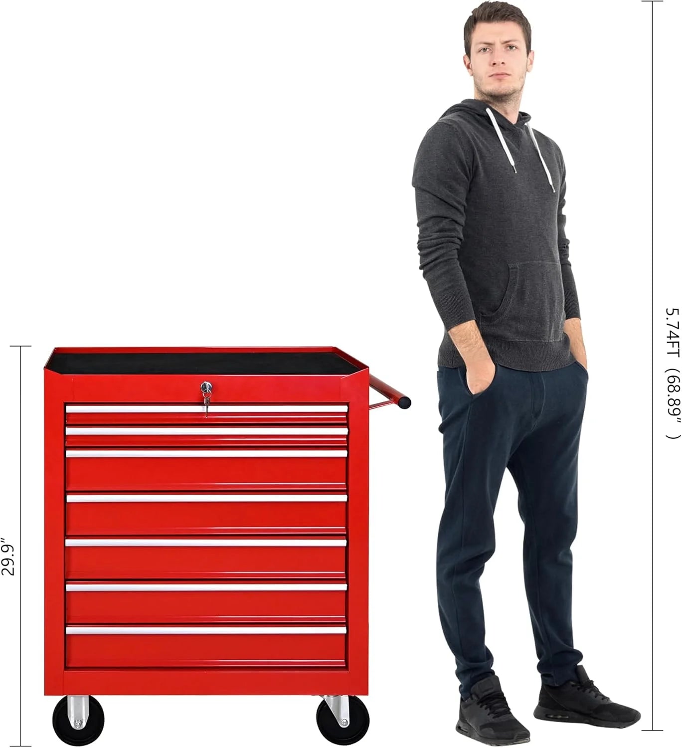 DSstyles Tool Chests, 7-Drawer Rolling Tool Storage Cabinet with Detachable Tray, Multi-Functional Handles, Adjustable Shelves, Secure Locking System, Heavy-Duty Wheels, Ideal for Garage, Workshop