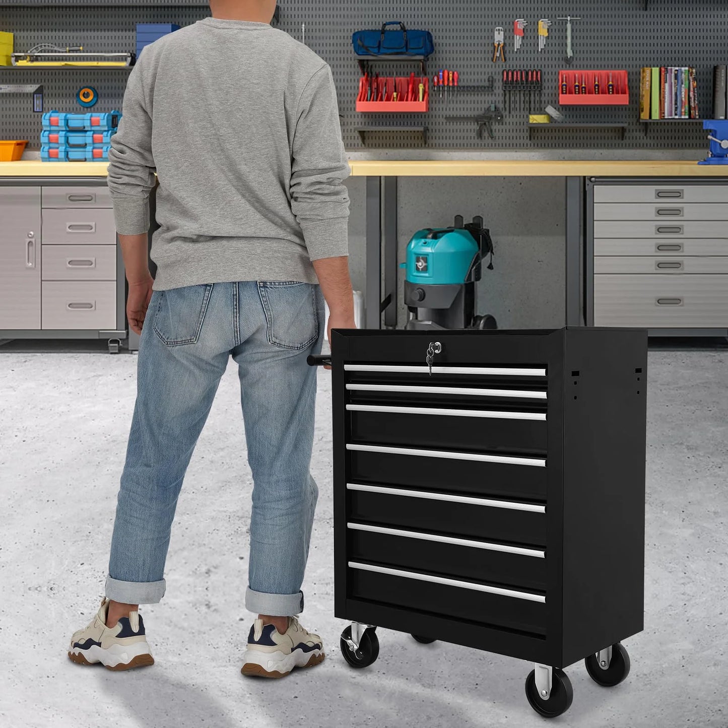 Maritcute 7 Drawer Rolling Tool Chest,Tool Cabinet on Wheels with Locking System,Rolling Tool Box Organizer Tool Case,Multifunctional Tool Cart Mechanic Tool Storage Cabinet for Garage,Wareh black