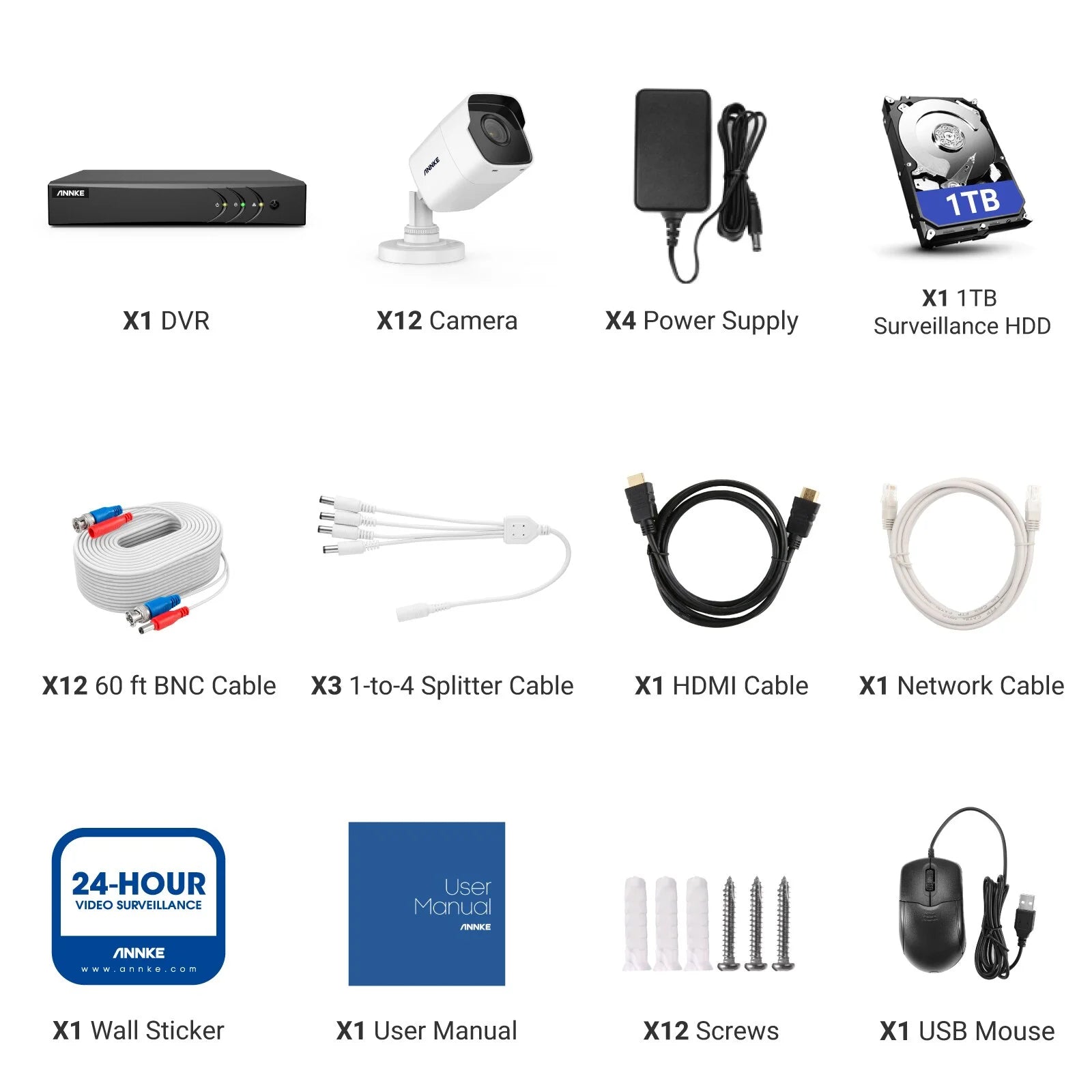 ANNKE H.265+ 5MP Ultra HD 16CH DVR CCTV Security System 12PCS Outdoor 5MP EXIR Night Vision Camera Video Surveillance Kit with 0T Hard Drive Disk
