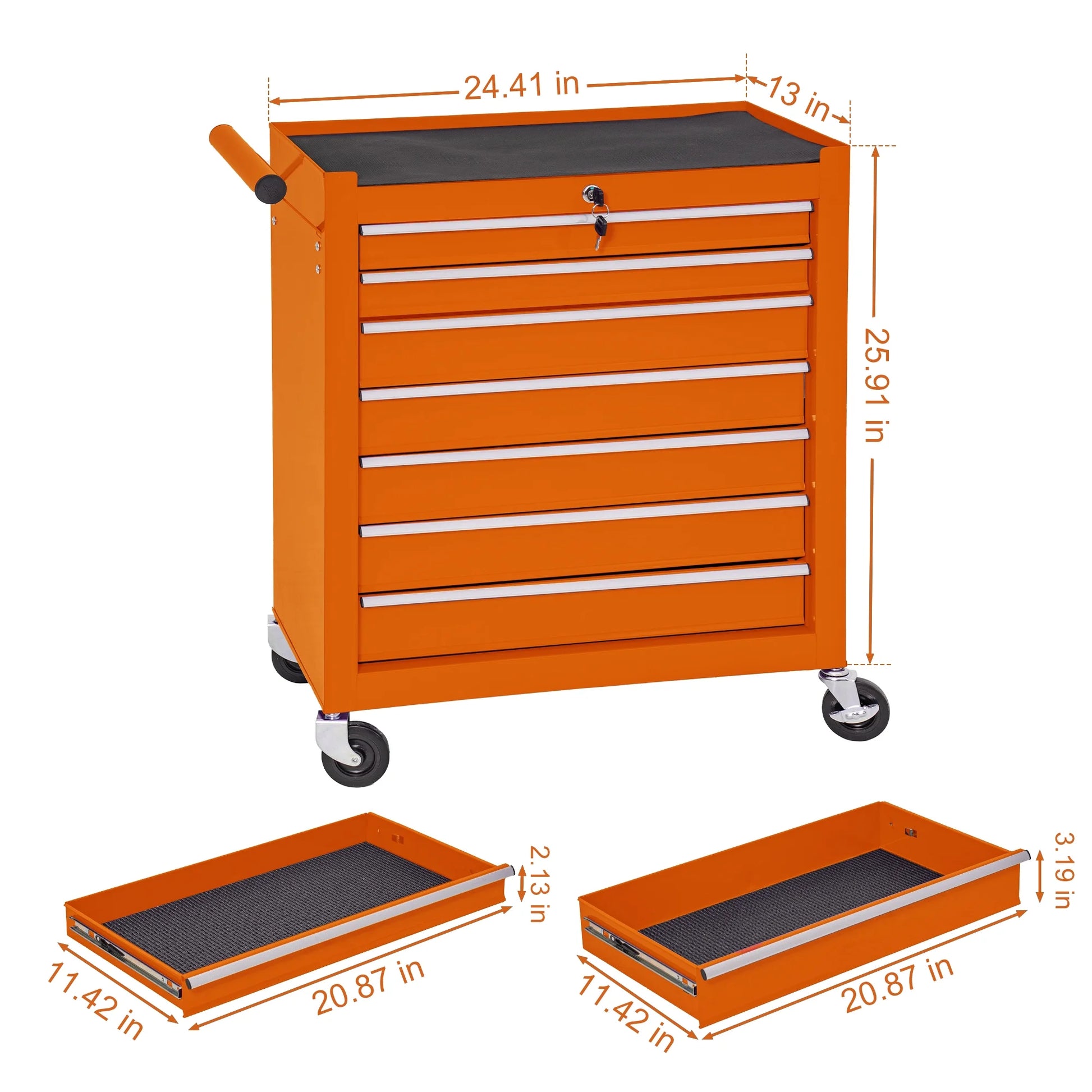 Tool Box, 7-Drawer Steel Rolling Tool Chest on Wheels for Workshop Garage, Orange