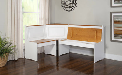 Linon Ardmore Wood Corner Dining Breakfast Nook with Table and Storage, Seats 5-6, White and Natural Finish