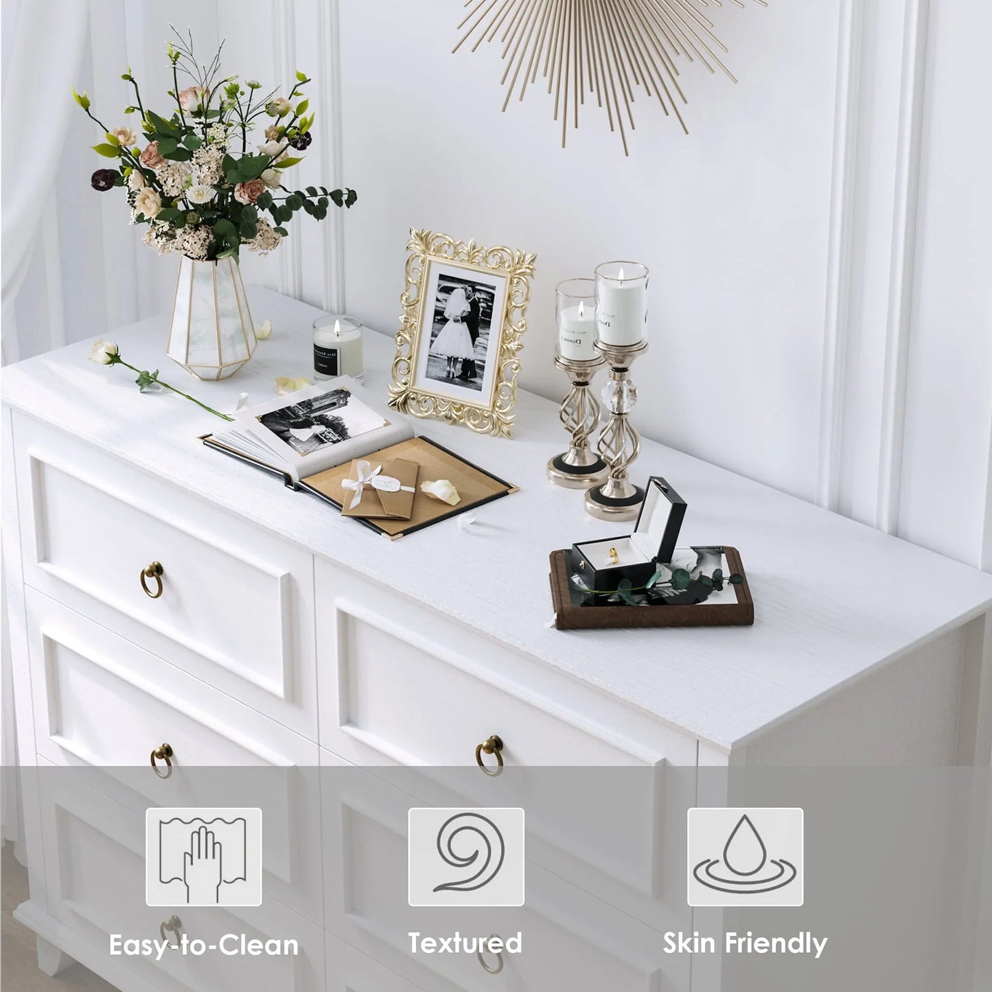 Homfa 6 Drawers Double Dresser, 47'' Wide Storage Cabinet Chest of Drawer for Bedroom Living Room, White