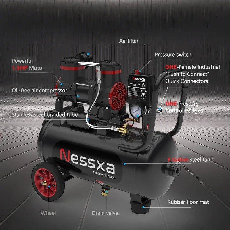 EAYSG 8 Gallon Ultra Quiet Air Compressor, 1.5HP 4.52 CFM Oil-Free, 115 PSI Max, 110V Portable Air Compressor with Tank for Car Repair, Spray Painting, Nailing