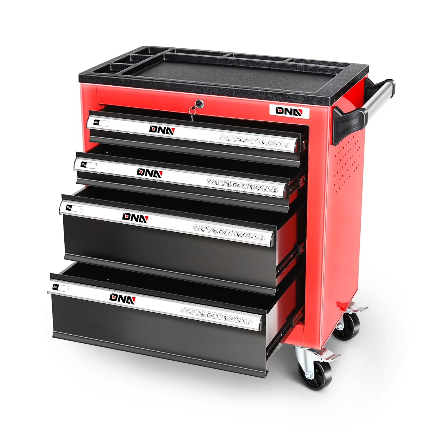 DNA Motoring TOOLS-00401 6 Drawers Garage Warehouse Workshop Plastic Top Tray Rolling Cabinet Chest Red With Swivel Casters