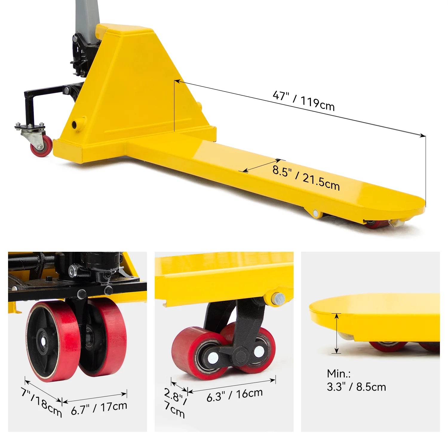 HPDMC Pallet Jack Truck 2,200 LBS Capacity 48'' L x 8'' W Single Fork Manual Pallet Jack Truck