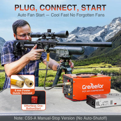 Greteefor PCP Air Compressor, Built-in 600W Adapter, 4500Psi/30Mpa, 350W Motor, 12V DC or 110V/220V AC Power, Auto Stop, Water/Oil free &Cooling Fan for Air Rifle, Paintball, HPA Tanks LightWeight