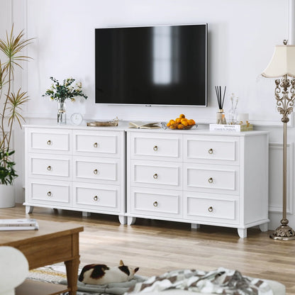 Homfa 6 Drawers Double Dresser, 47'' Wide Storage Cabinet Chest of Drawer for Bedroom Living Room, White