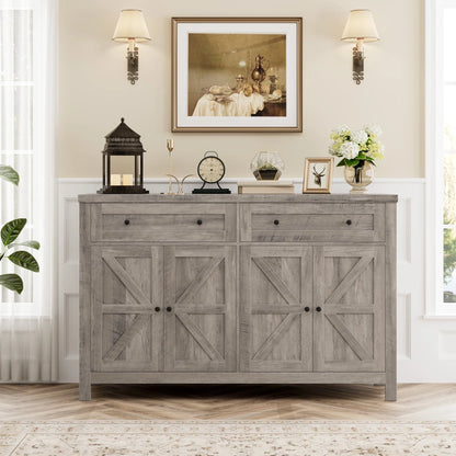 Homfa Farmhouse Kitchen Storage Cabinet, 4-Doors 2-Drawers Wood Buffet Sideboard for Dining Room Living Room, Gray
