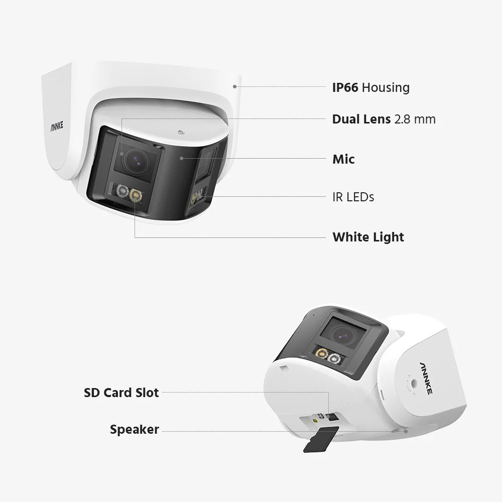 ANNKE PoE Security Camera Outdoor with Dual Lens 180? Filed of View, 6MP IP Surveillance Camera Support Color Night Vision, Person/Vehicle Detection, Two-Way Talk, Built-in SD Card Slot