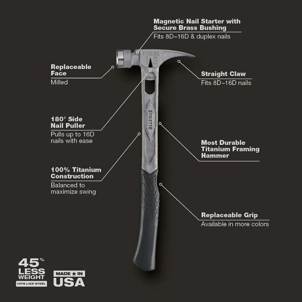 Stiletto TIB15MC 15-oz TIBONE Titanium Hammer Milled Face with Curved Handle