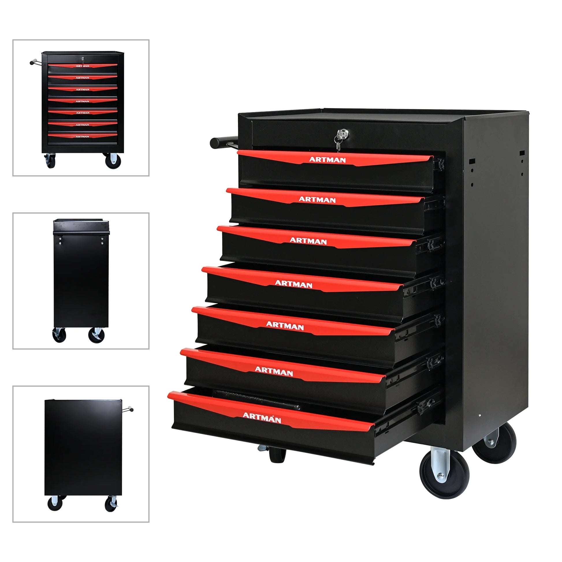 Witaxima 20" 7-Drawer Rolling Metal Tool Chest, Black & Red
