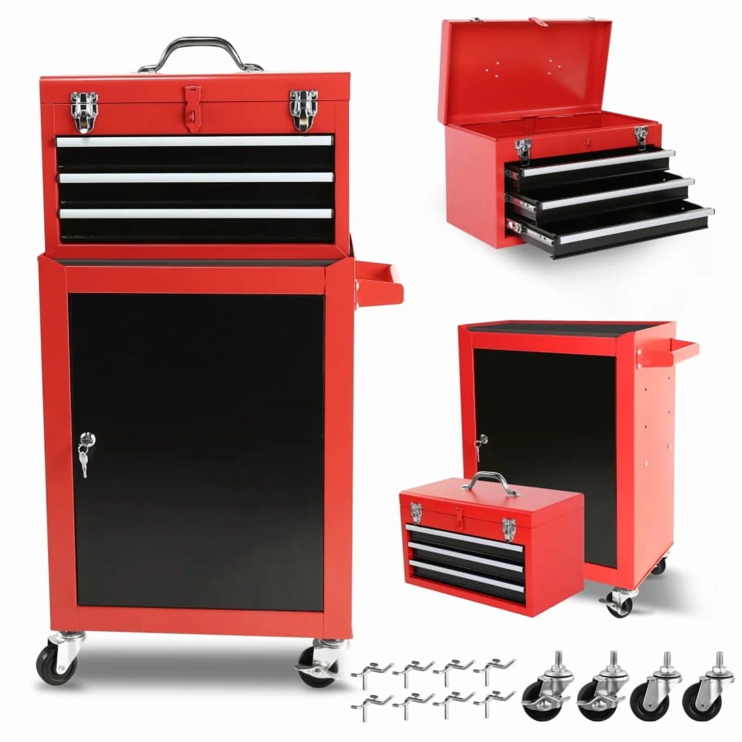 3-Drawer Rolling Tool Chest with Wheels - Heavy-Duty Storage Cabinet, Locking System, and Adjustable Shelf for Garage and Warehouse