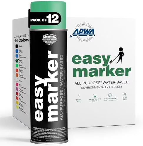 Fox Valley Easy Marker Inverted Marking Spray Paint, Yellow Fluorescent - 18 oz (Pack of 12), Upside Down Marking Paint for Grass & Tree Marking, Parking Lot, Quick Drying & Durable