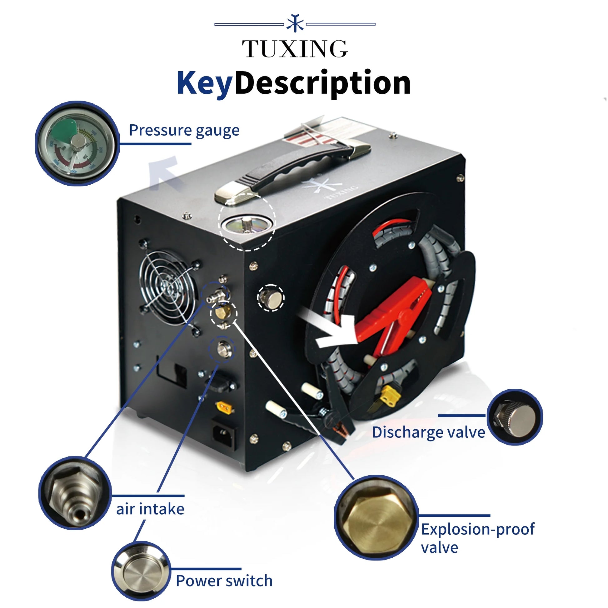 TUDIVING PCP Air Compressor, Built in Converter, 4500psi/300bar Pcp Compressor Auto stop