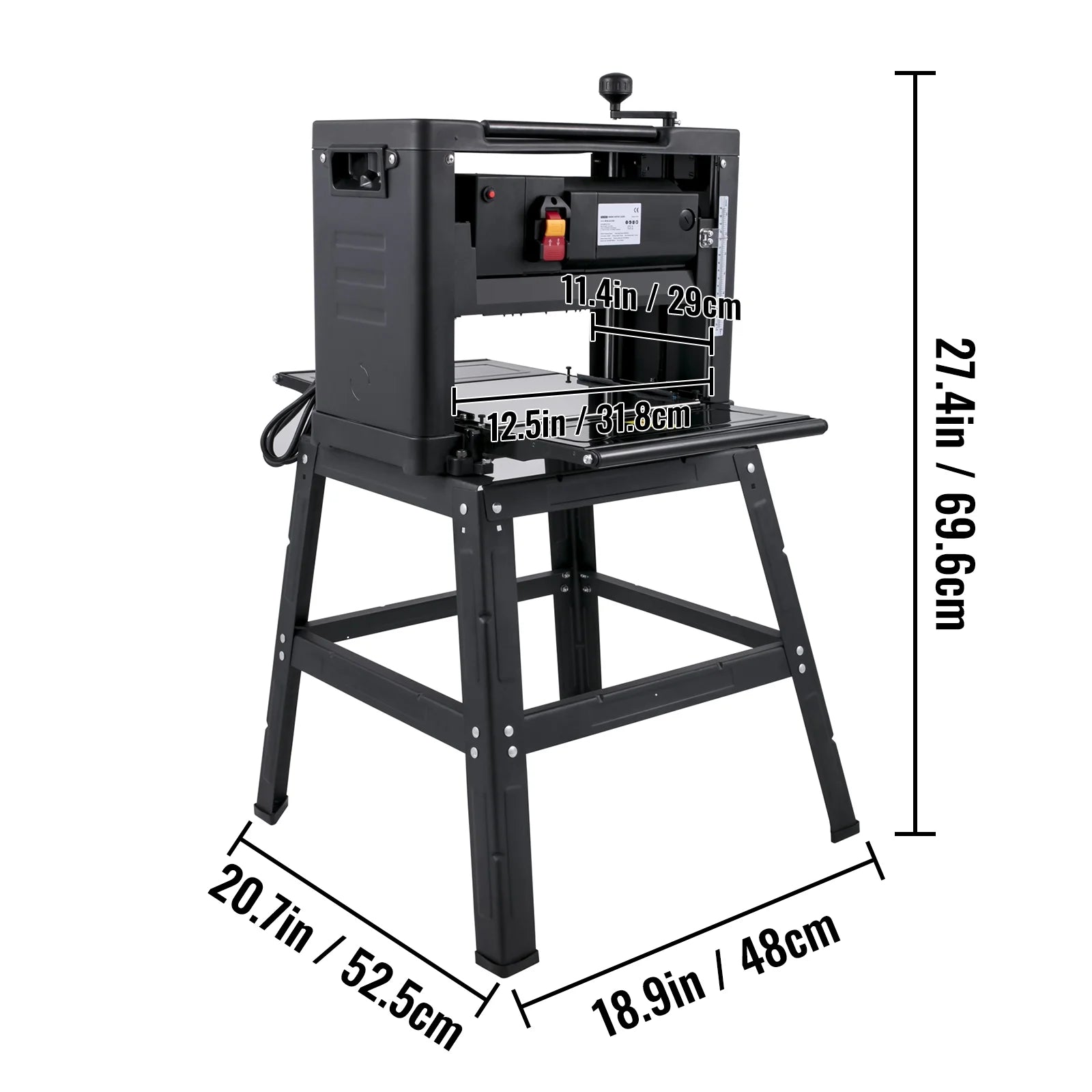 VEVORbrand 12.5" Thickness with detachable stand, Foldable Wood Planer 1500W Thickness Woodworking 315"/min Feed Rate Double Cutter Benchtop Thickness Planer with Dust Exhaust Interface Stand