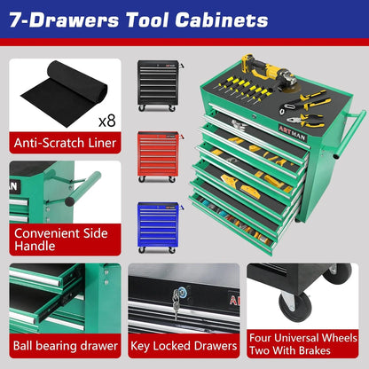 taoruifang 7-Drawer Rolling Tool Cabinet, Anti-Rust Tool Chest With Lock, Storage Organizer for Garage, Workshop