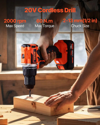 Tool Combo Kit Max 20V Cordless 2-Tool Set with 1/2 in Drill, 1/4 in Impact Driver, Brushless Motor, LED Light, and 2.0Ah Batteries for Professional DIY, Renovation, Repair, and Construction