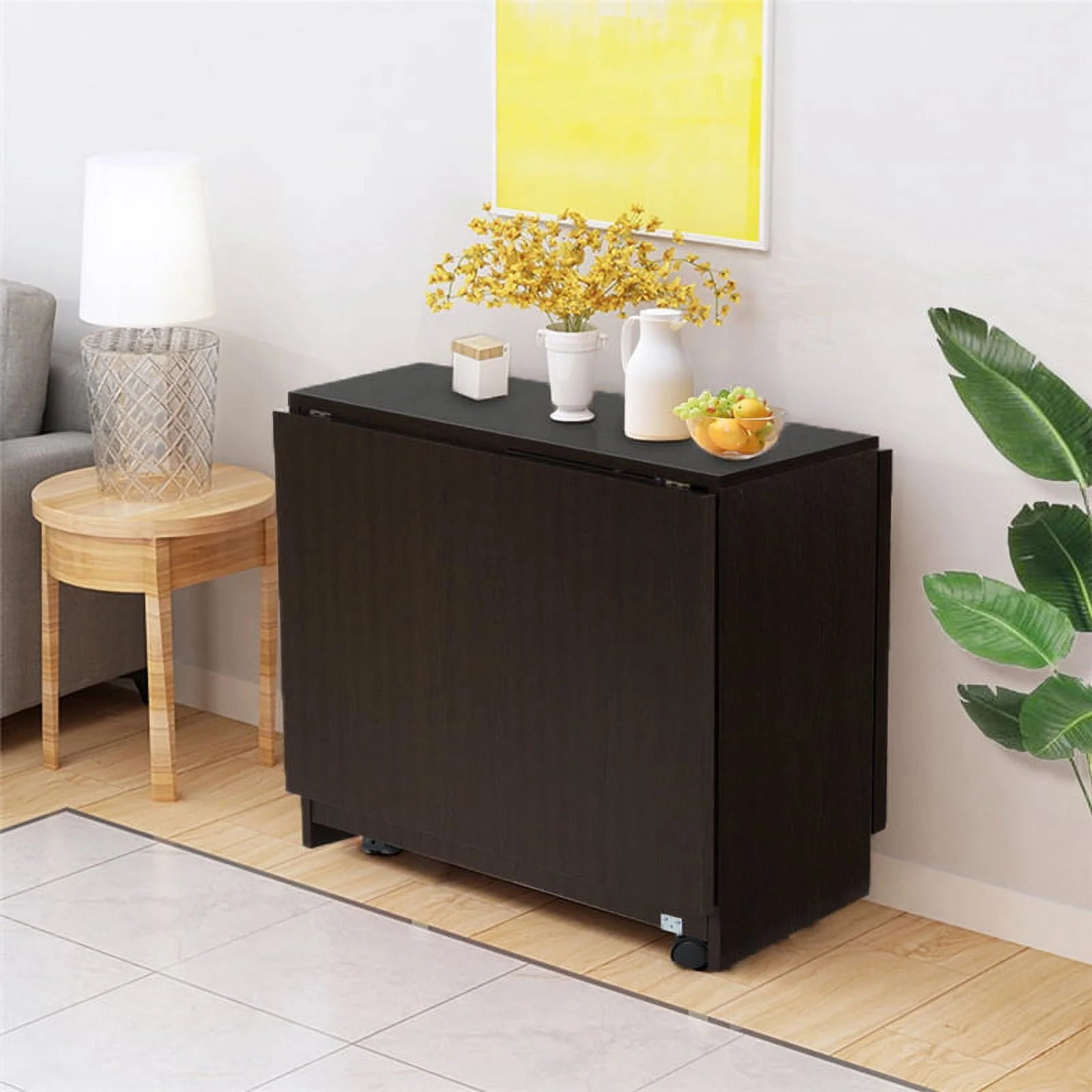 DINAZA Folding Dining Table Drop Leaf Table for Small Spaces with Storage Racks Multifunction Space Saving Table Extension Dinner Table for Kitchen Bedroom Dining Room