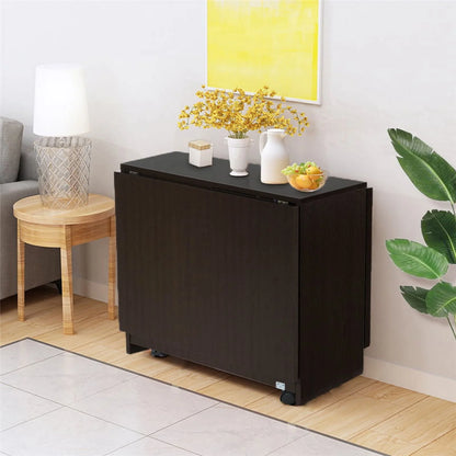 DINAZA Folding Dining Table Drop Leaf Table for Small Spaces with Storage Racks Multifunction Space Saving Table Extension Dinner Table for Kitchen Bedroom Dining Room