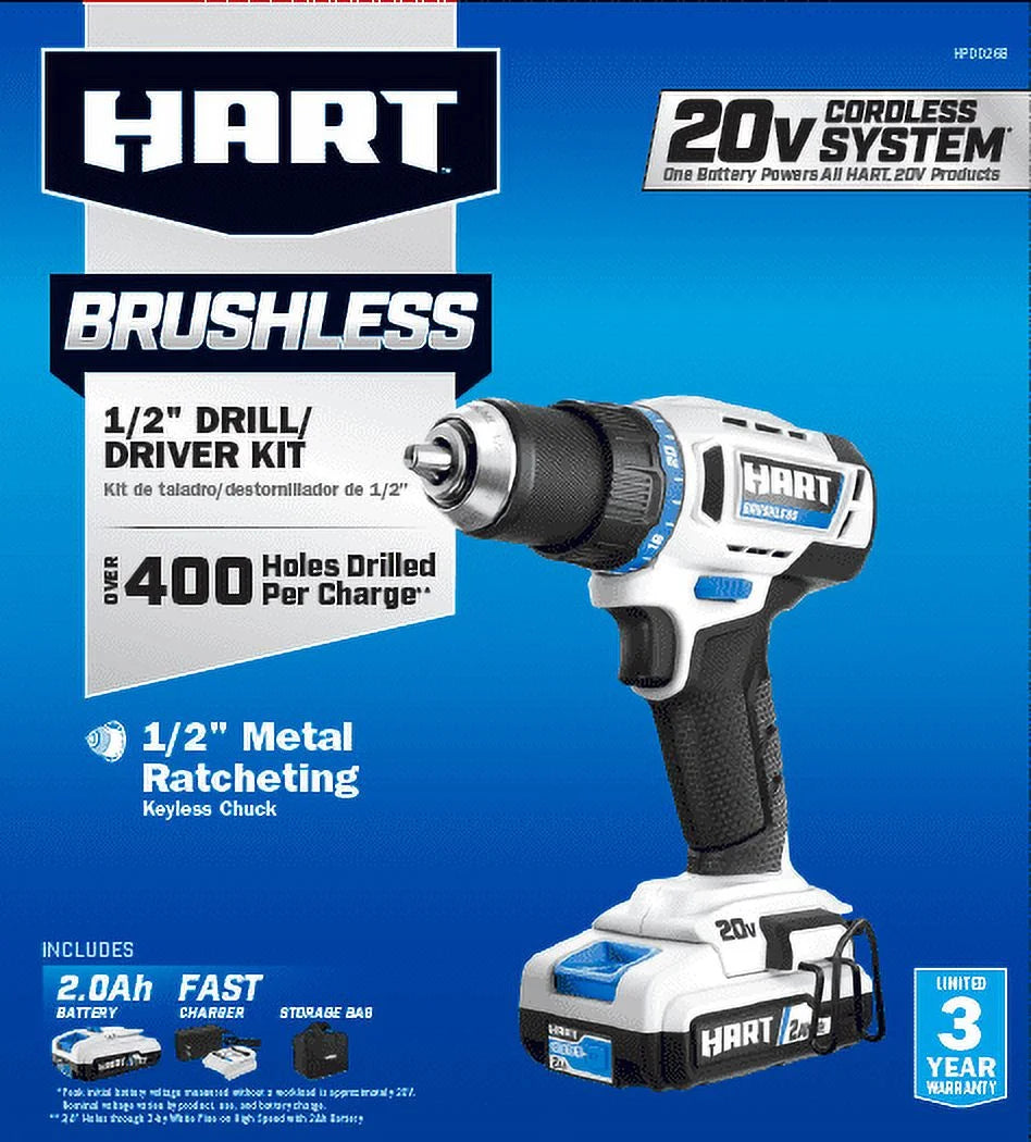 HART 20-Volt Brushless 1/2-inch Drill/Driver Kit, Gen 2