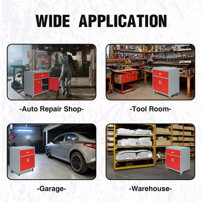 Tool Box Chest Cabinet Wheels Metal Rolling Auto Repair Storage w/Drawer, Red