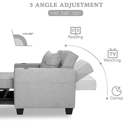 DURASPACE Accent Chair Chaise Lounge Indoor Arm Chair with USB Port, Cup Holder, Side Pocket, Storage, Pillow for Living Room Bedroom - Light Gray