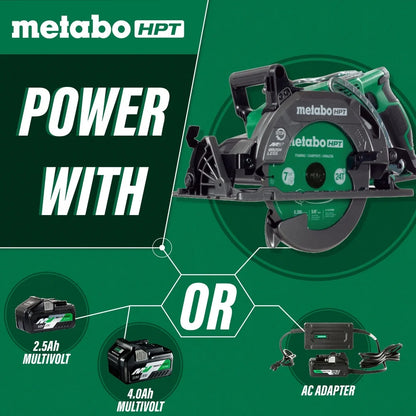 Metabo HPT 36V MultiVolt 7-1/4 Inch Rear Handle Circular Saw, Lightweight Design, Up to 500 2x4 Cuts Per Charge, 53? Adjustable Bevel Capacity, Lifetime Tool Body Warranty, C3607DWA