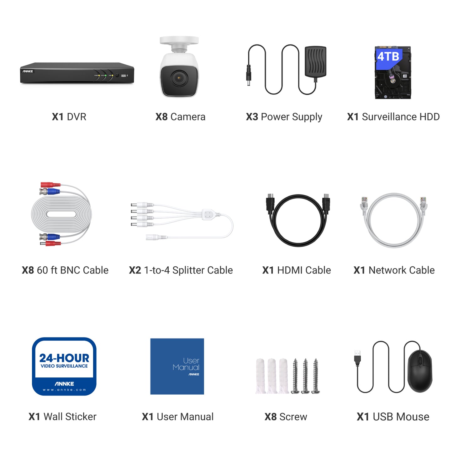 ANNKE 4K 8CH Security Camera System Outdoor with AI Human/Vehicle Detection, H.265+ 5-in-1 DVR Recorder and 8pcs 5MP IP67 CCTV Outdoor Bullet Cameras with Night Vision, Smart IR, 4TB HDD