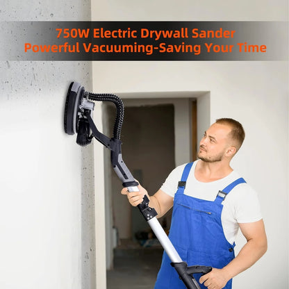 AOILE 750W Electric Drywall Sander with LED Light, 7 Variable Speeds, Extendable Handle, 14 Sanding Discs, Foldable Design, Dust Hose