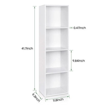 Wooden Bookcase, 4 Shelf Narrow Bookcase Stand Cube Storage Unit Bookshelf CD Display Shelving Unit combination, Pure White