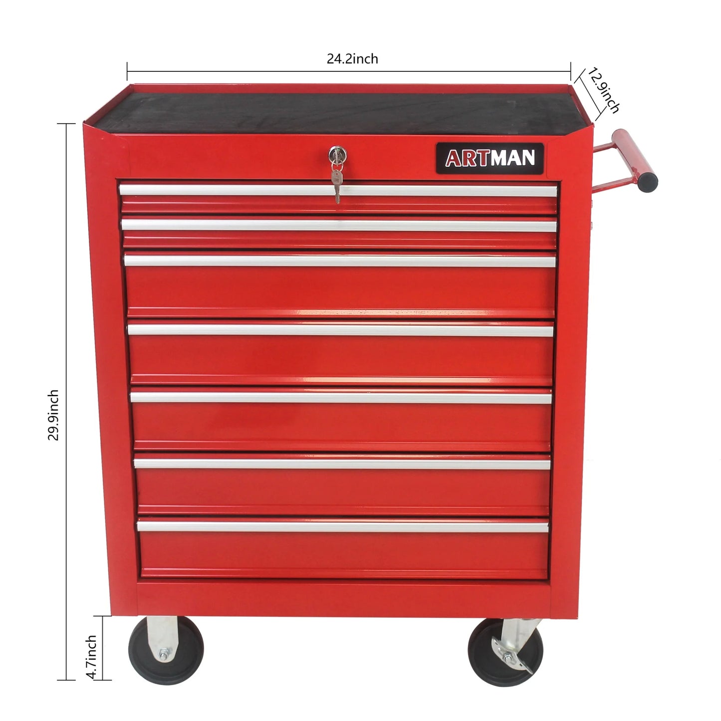 7-Drawer Rolling Tool Chest, Metal Tool Storage Organizer Cart with Locking System and Wheels, Multifunctional Mechanic Tool Cart for Garage, Warehouse, Workshop, Repair Shop, Red