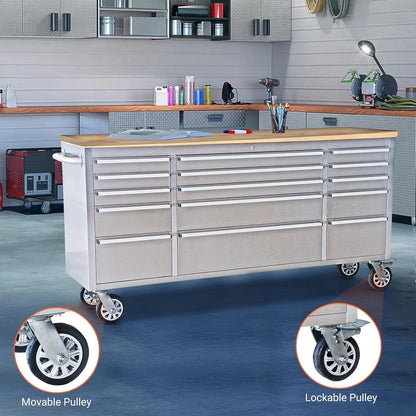 Kojooin 72-Inch Rolling Tool Cabinet, Large Rolling Tool Chest with 15-Drawer and Mobile Workbench, Heavy Duty Steel Storage Cabinet with Locking System for Warehouse, Garage, Basement