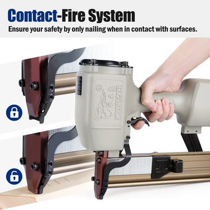 WOODPECKER N851 16GA Pneumatic Heavy Wire Stapler, 1''to 2'' Length,7/16'' Medium Crown Safety Construction