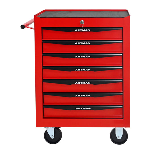 Rolling Steel Tool Chest with 7 Drawers, Ball Bearing Slides & 4-Wheel Mobility - Lockable Storage Cabinet for Workshop or Garage