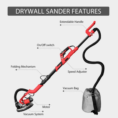 POWER PRO 1850 Electric Drywall Sander - Variable Speed 1000-1850rpm, 750 Watts, with Automatic Vacuum System, LED Light, and Hard Tool Case