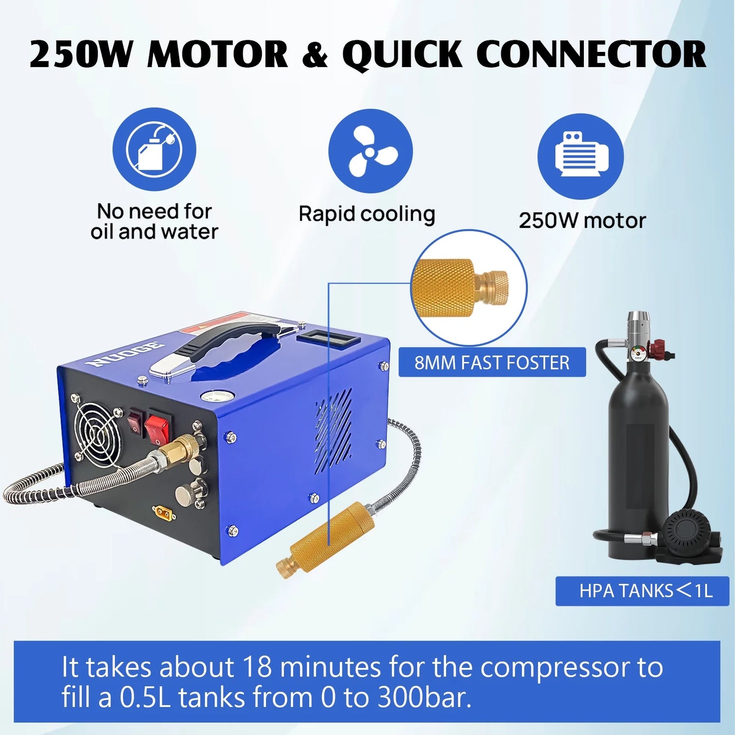NUOGE Pcp Air Compressor Copper 12V DC or 110V/220V AC 4500Psi 0.3 Gal