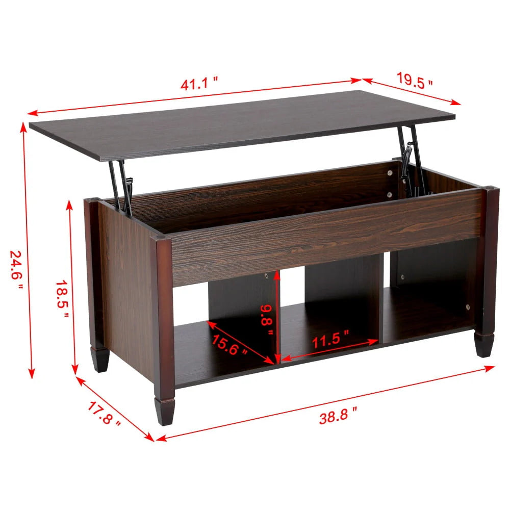 Easyfashion 41" Lift Top Coffee Table with 3 Storage Compartments, Espresso