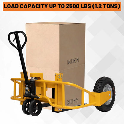 All Terrain Manual Pallet Jack with Guardrail, Heavy Duty Pallet Truck 2500 lbs Load Capacity, 3-Function Hand Control Manual Pallet Truck, Adjustable Width Forks, 65.75"W x 55.35"D x 50.39"H