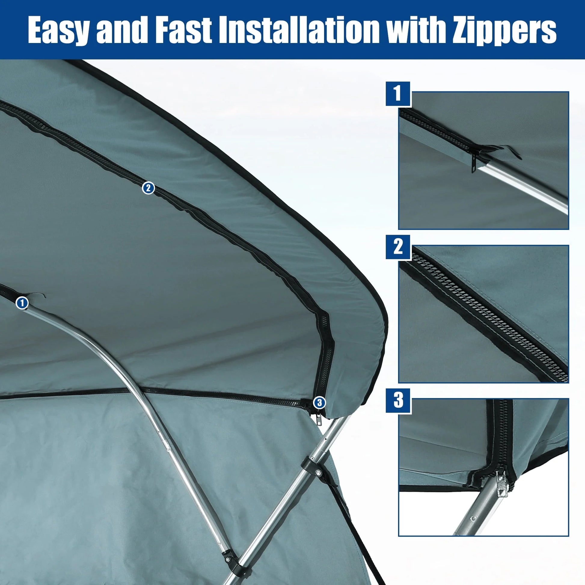 Unique Bargains 600D 4 Bow 8'L x 54"H x 91"-96"W Bimini Top Canvas Cover with Detachable Side Blocks Storage Boot Gray