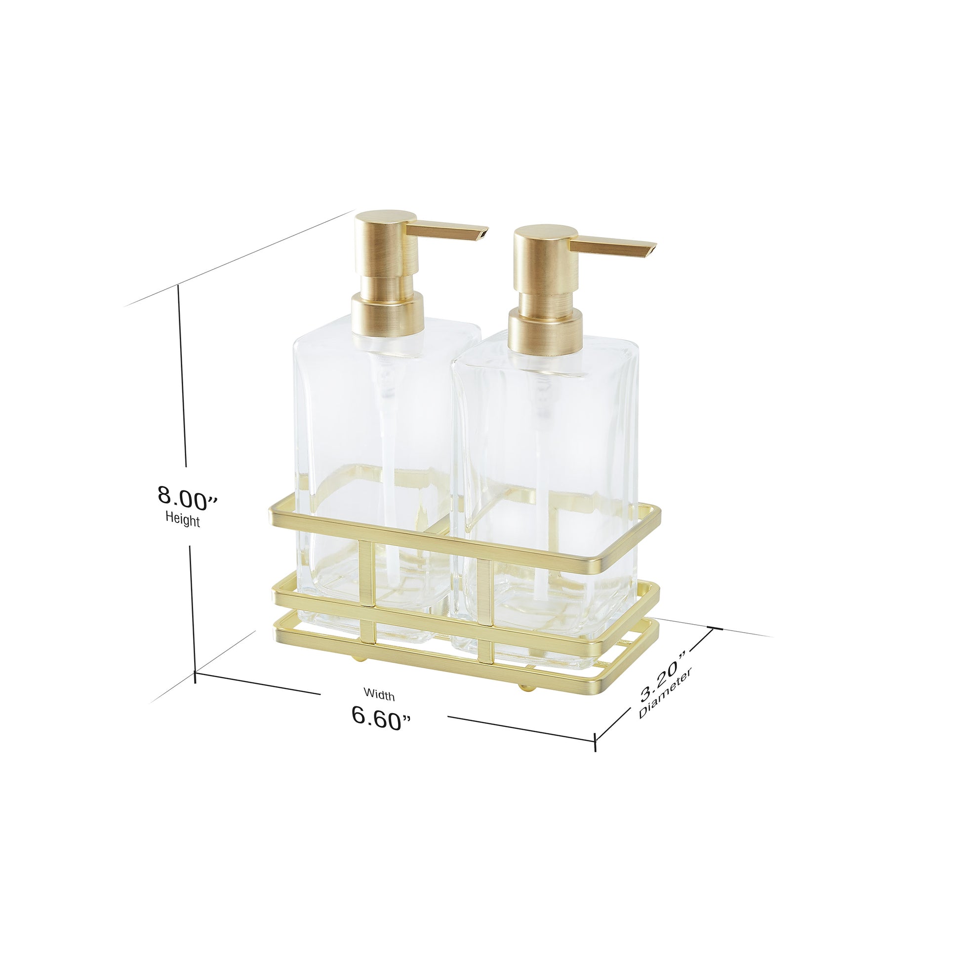 Home Decor 3-piece Glass Soap Dispenser Set with Metal Storage Caddy